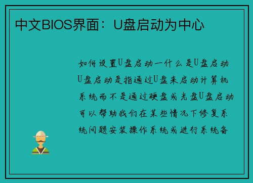中文BIOS界面：U盘启动为中心