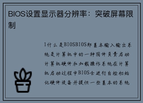 BIOS设置显示器分辨率：突破屏幕限制